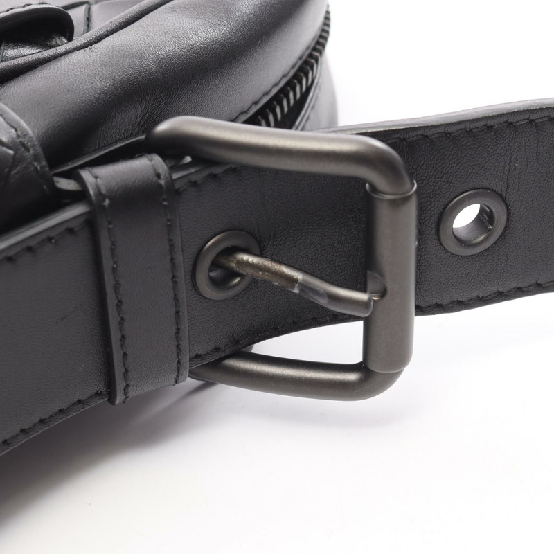 BOTTEGA VENETA Intrecciato Messenger Shoulder Bag leather Black Used mens-6