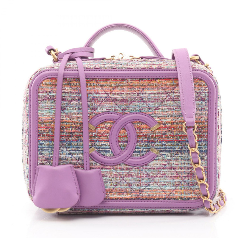 香奈兒 CC Figley Vanity 鏈條斜背包 A93343 斜紋軟呢皮革 GHW-0