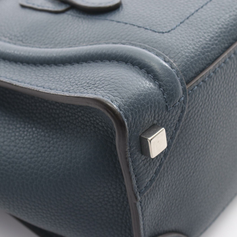 CELINE Luggage Micro Shopper 手提包 167793 皮革 海軍藍 二手 女士-4