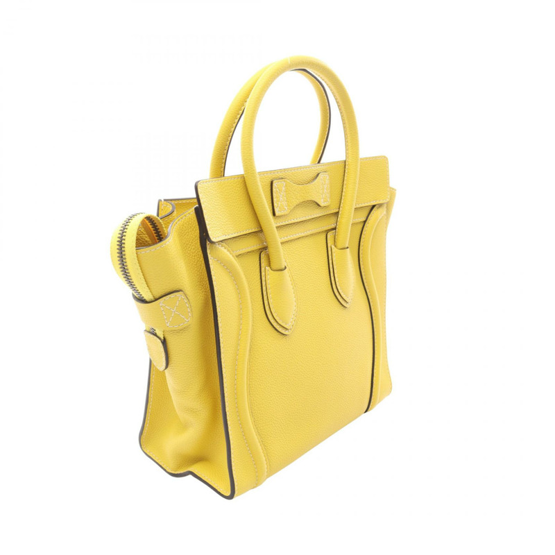 CELINE Luggage 迷你購物手提包，黃色皮革，二手女款-1