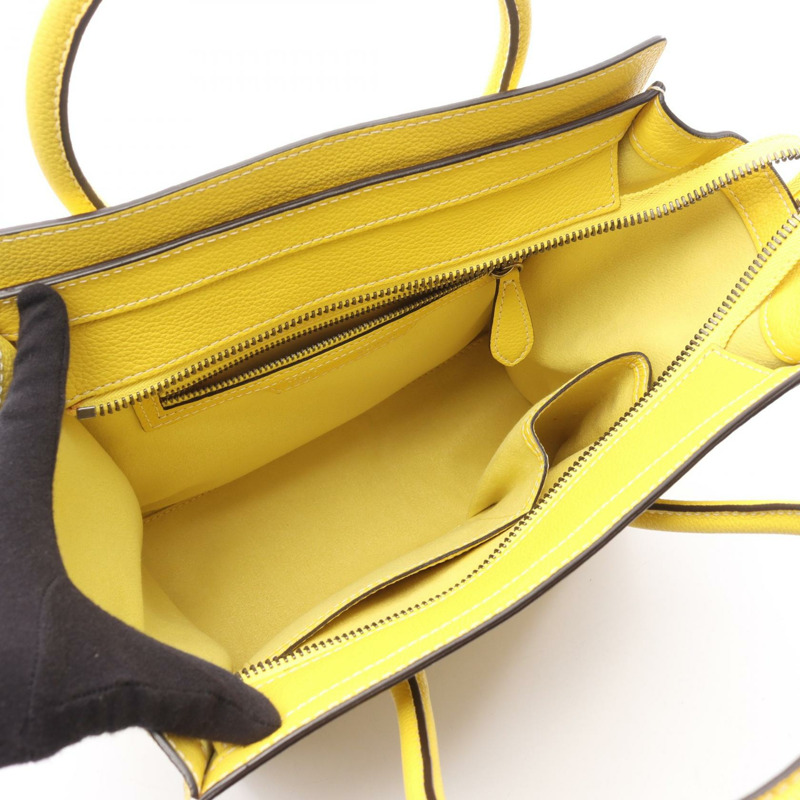 CELINE Luggage 迷你購物手提包，黃色皮革，二手女款-2