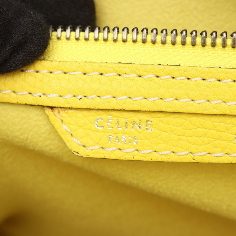 CELINE Luggage 迷你購物手提包，黃色皮革，二手女款-3