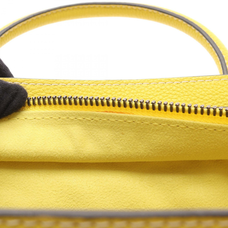 CELINE Luggage 迷你購物手提包，黃色皮革，二手女款-5