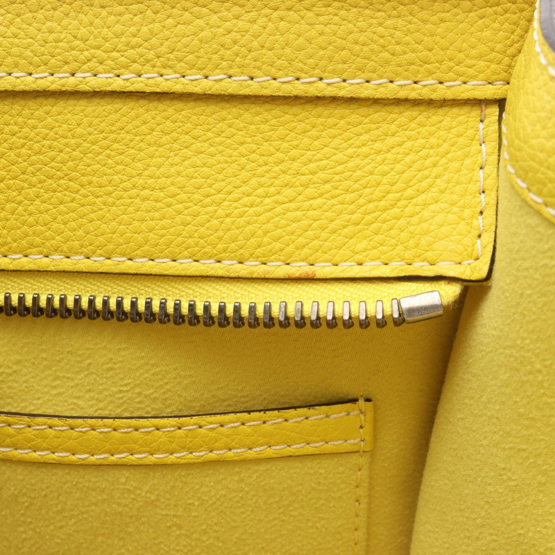 CELINE Luggage 迷你購物手提包，黃色皮革，二手女款-6