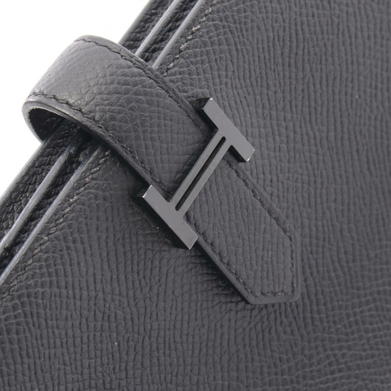 愛馬仕 Bearn Soufflet 雙折長皮夾,Epsom 皮革,黑色,二手,女士款-8