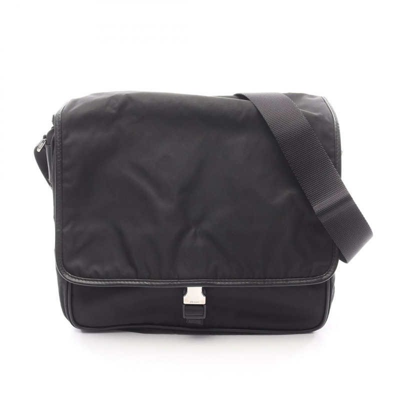 PRADA TESSUTO SAFFIANO 單肩斜背包 V166 尼龍皮革 黑色 二手-0