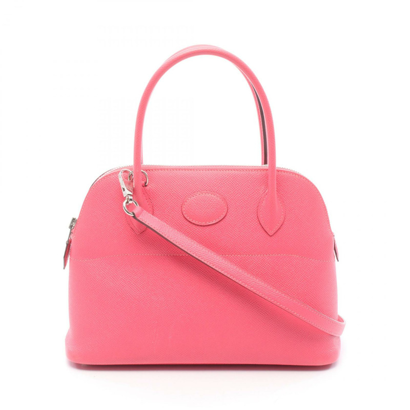 愛馬仕 Bolide 27 肩背包，Epsom 皮革，粉紅玫瑰杜鵑花色，SHW 五金，二手-0