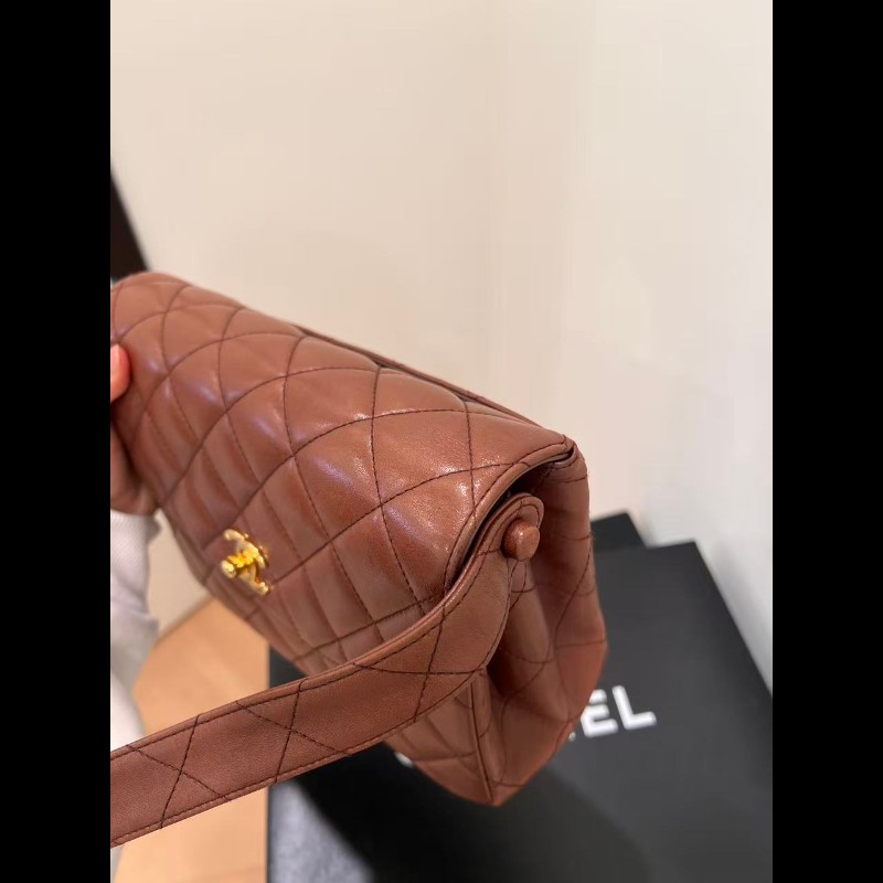 Chanel 香奈兒 24k金vintage 焦糖巧克力金扣kelly中古包 卡標齊-5