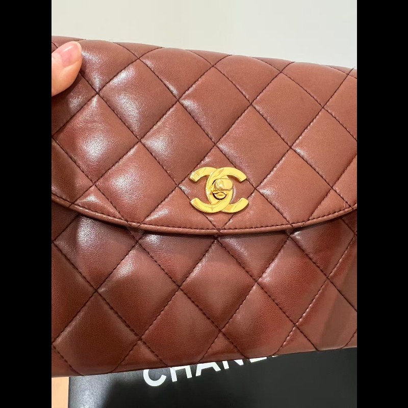 Chanel 香奈兒 24k金vintage 焦糖巧克力金扣kelly中古包 卡標齊-6