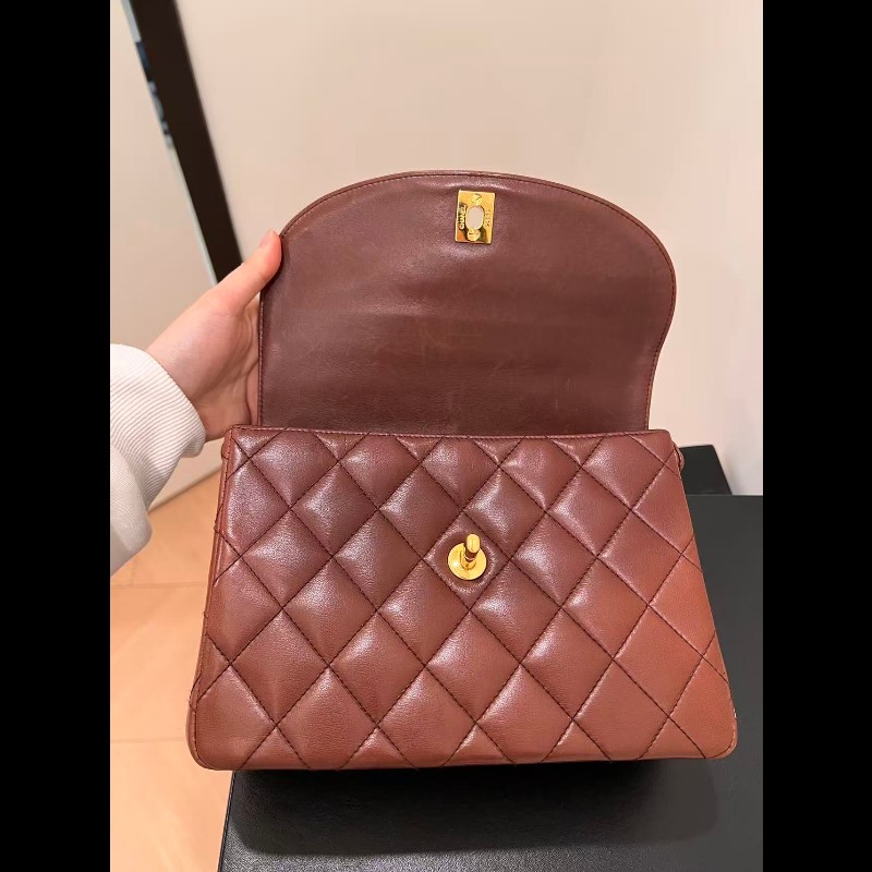 Chanel 香奈兒 24k金vintage 焦糖巧克力金扣kelly中古包 卡標齊-7