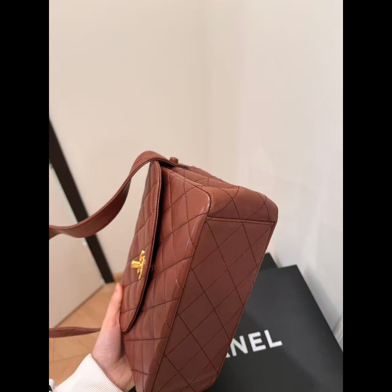 Chanel 香奈兒 24k金vintage 焦糖巧克力金扣kelly中古包 卡標齊-8