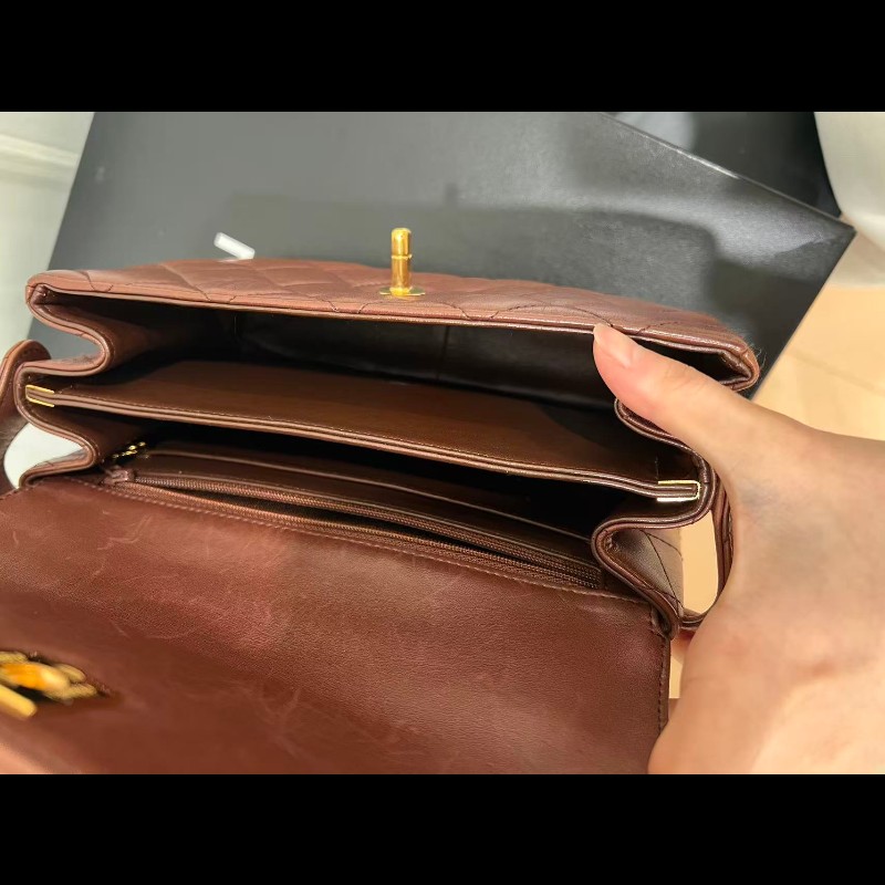 Chanel 香奈兒 24k金vintage 焦糖巧克力金扣kelly中古包 卡標齊-9