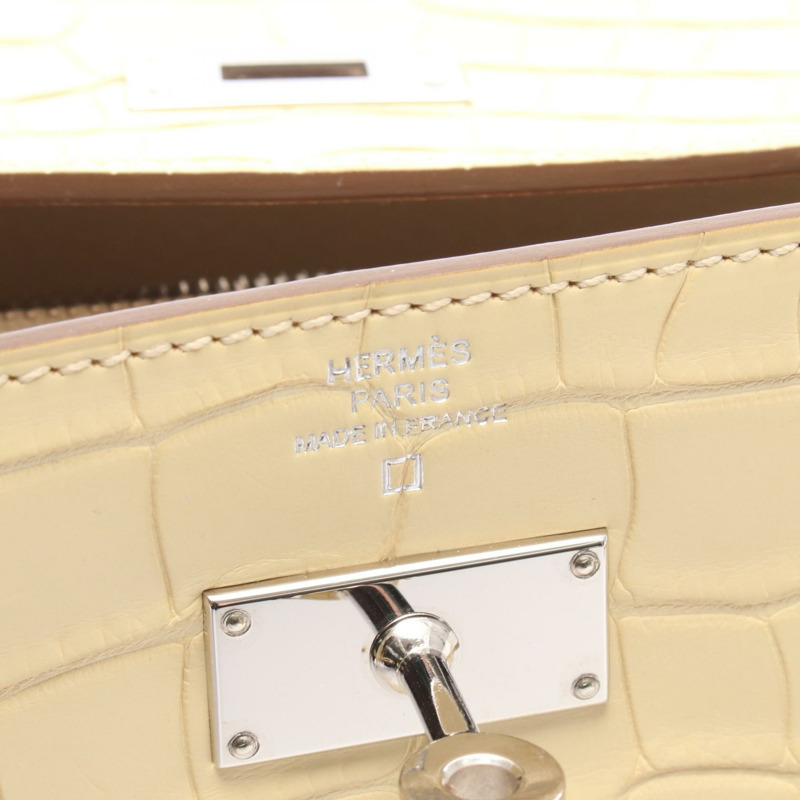 愛馬仕 Kelly 長款香草色雙折皮夾，霧面鱷魚皮，米色-3