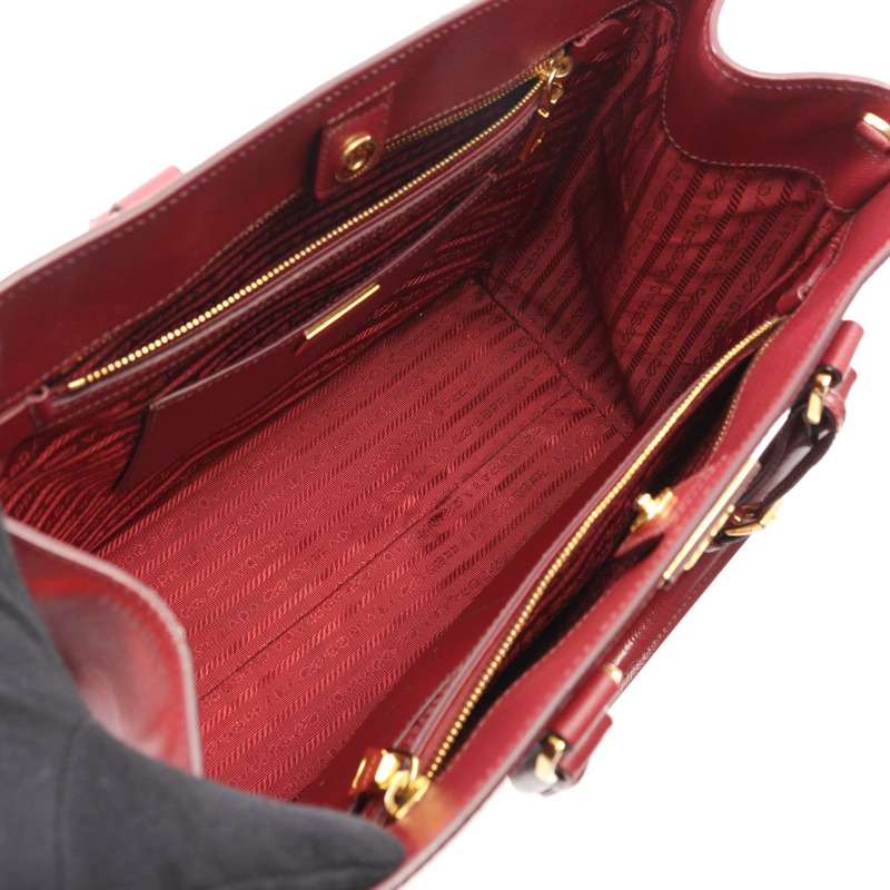 PRADA 三角標誌單背包,Saffiano 皮革,波爾多紅,二手女款-2