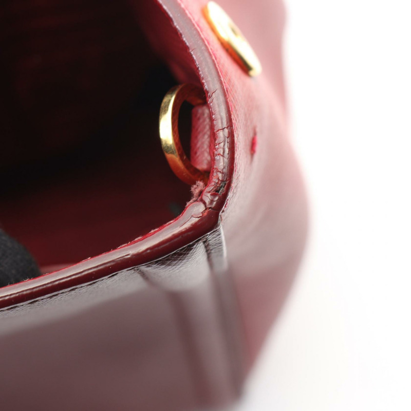 PRADA 三角標誌單背包,Saffiano 皮革,波爾多紅,二手女款-5