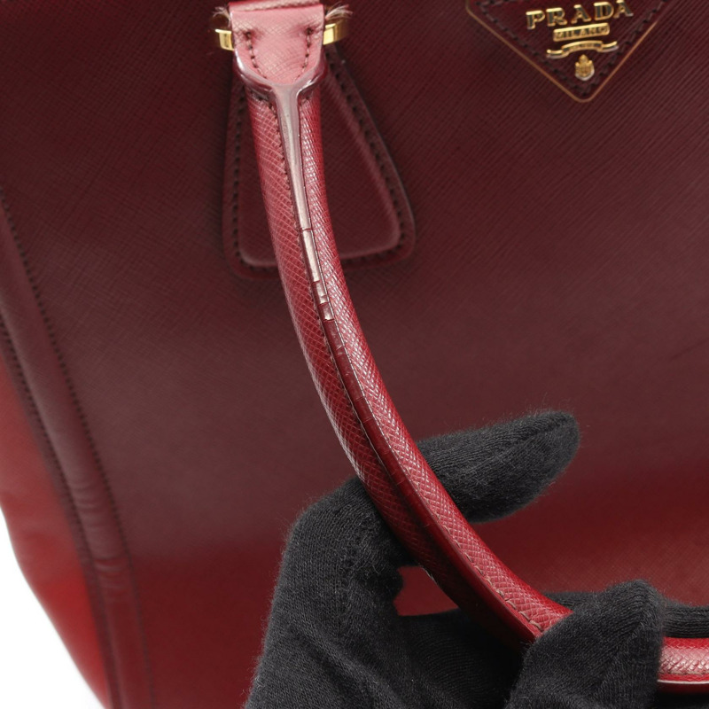 PRADA 三角標誌單背包,Saffiano 皮革,波爾多紅,二手女款-8