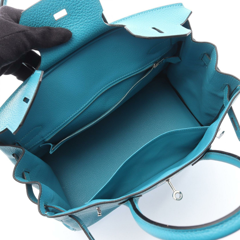 愛馬仕 Birkin 30 手提包 R Taurillon Clemence 藍色孔雀圖案 二手 女士 SHW-2