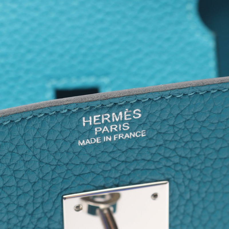 愛馬仕 Birkin 30 手提包 R Taurillon Clemence 藍色孔雀圖案 二手 女士 SHW-3