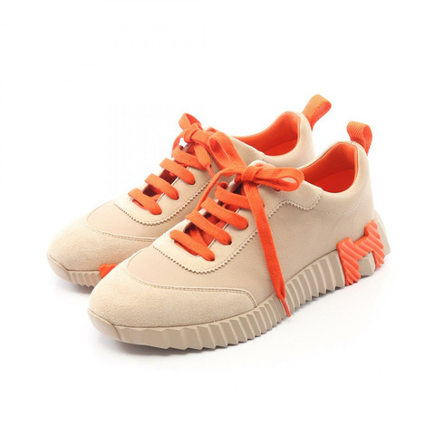 愛馬仕 (HERMES) 彈跳運動鞋，皮革絨面革，米色 #37，二手女款