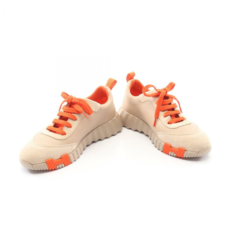 愛馬仕 (HERMES) 彈跳運動鞋，皮革絨面革，米色 #37，二手女款-2