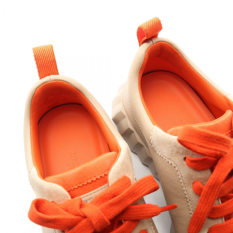 愛馬仕 (HERMES) 彈跳運動鞋，皮革絨面革，米色 #37，二手女款-7