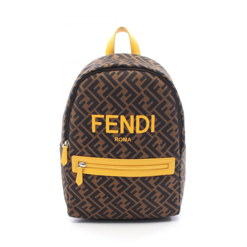 FENDI Zucca 雙肩包 8BZ040 尼龍皮革 棕色 黑色 黃色 二手 男女通用-0