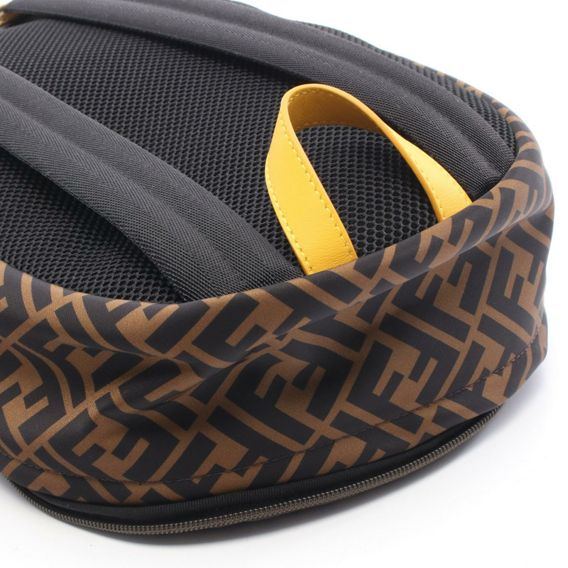 FENDI Zucca 雙肩包 8BZ040 尼龍皮革 棕色 黑色 黃色 二手 男女通用-4