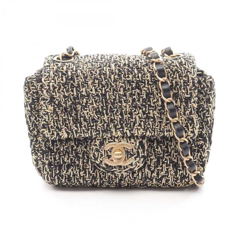 香奈兒 (CHANEL) 絎縫小翻蓋鏈條肩背包,黑色布料,金色五金,二手女款-0