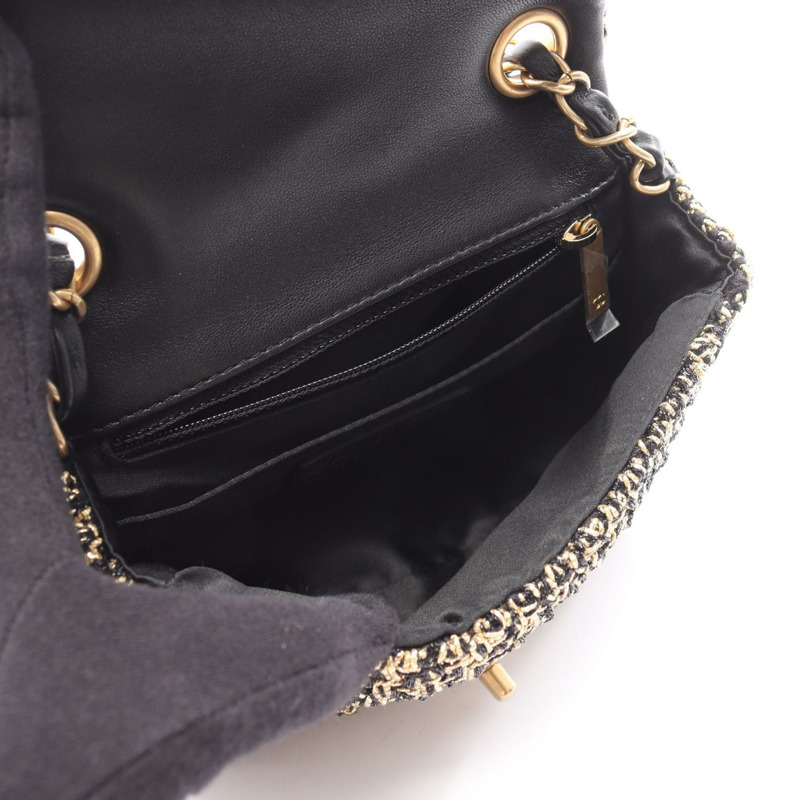 香奈兒 (CHANEL) 絎縫小翻蓋鏈條肩背包,黑色布料,金色五金,二手女款-2