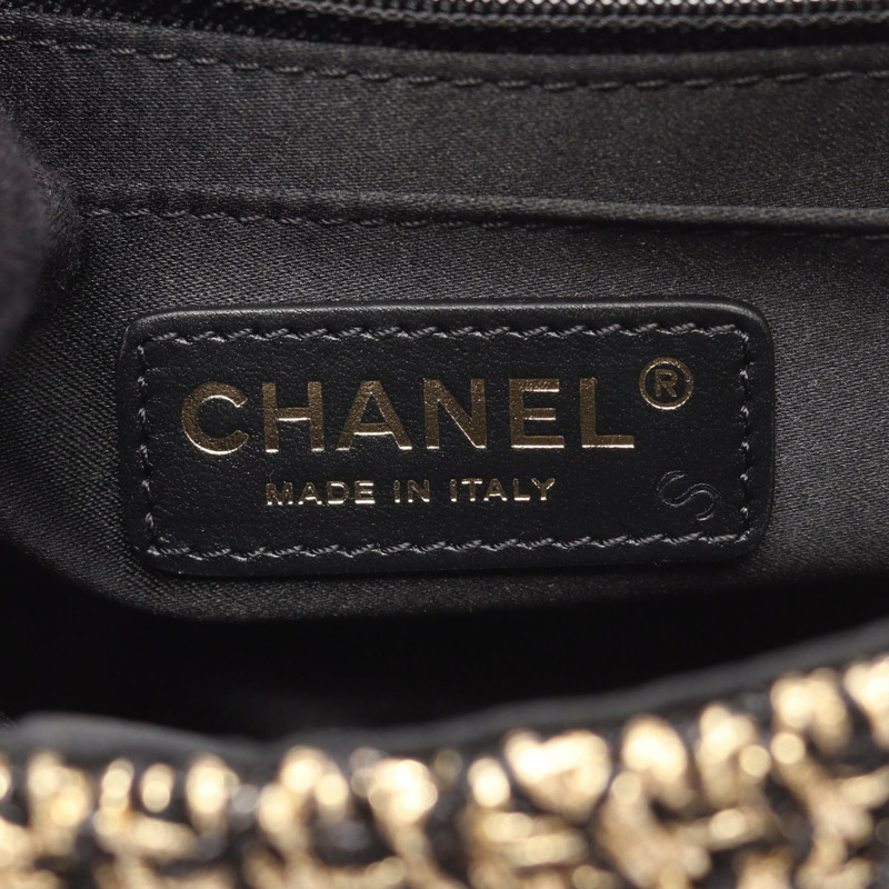 香奈兒 (CHANEL) 絎縫小翻蓋鏈條肩背包,黑色布料,金色五金,二手女款-3