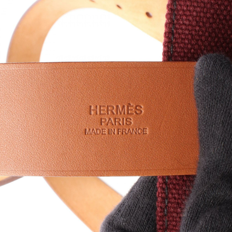 愛馬仕 Etrivieres 購物手袋 Q Toile Hunter 皮革 Rouge H 二手 SHW-3