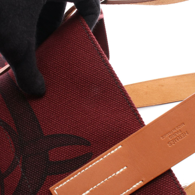 愛馬仕 Etrivieres 購物手袋 Q Toile Hunter 皮革 Rouge H 二手 SHW-5