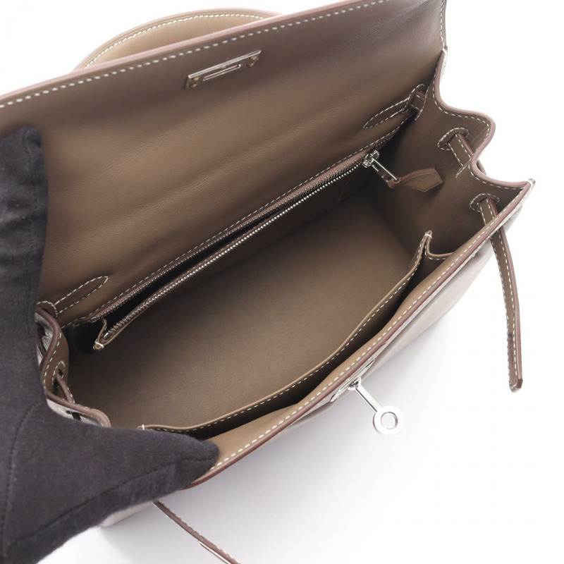 愛馬仕 Kelly 25 加厚手提包 U Swift 皮革 Etoupe 灰色二手女士 SHW-2