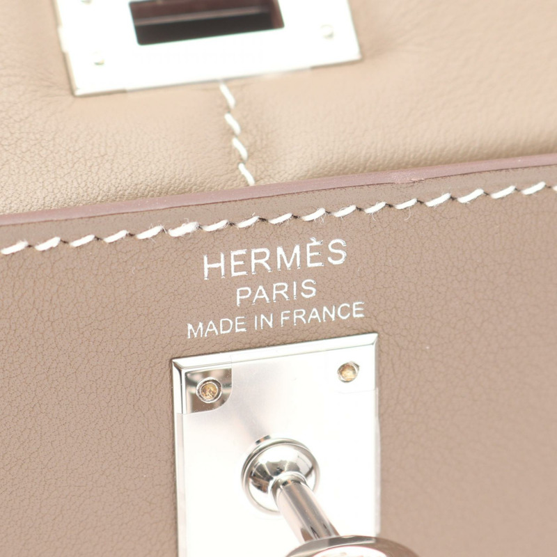 愛馬仕 Kelly 25 加厚手提包 U Swift 皮革 Etoupe 灰色二手女士 SHW-3