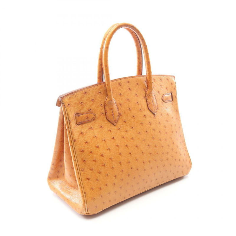 愛馬仕 Birkin 30 栗色手提包 021706CC 鴕鳥皮 鴕鳥皮 棕色 二手 女士-1