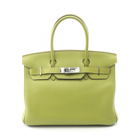 愛馬仕 Birkin 30 手袋 I 028496CK Clemence 皮革 Anis 綠色 SHW 二手女士