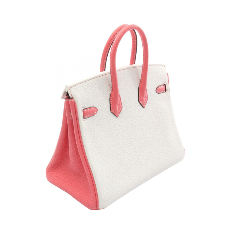 HERMES Birkin 25 手提包 Y Togo 皮革 白色 粉紅色 玫瑰杜鵑 GHW 二手-1