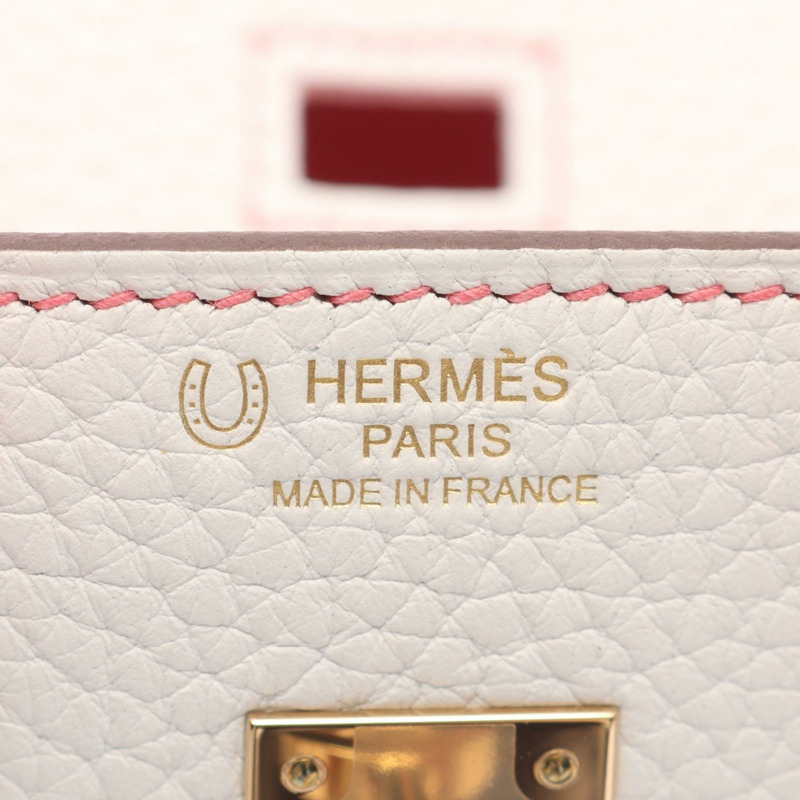 HERMES Birkin 25 手提包 Y Togo 皮革 白色 粉紅色 玫瑰杜鵑 GHW 二手-3