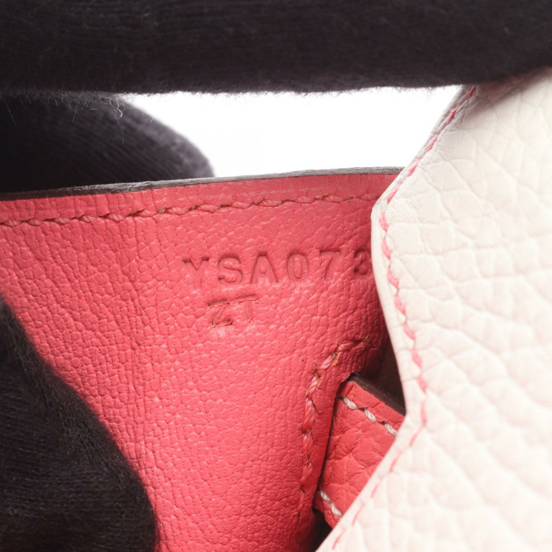 HERMES Birkin 25 手提包 Y Togo 皮革 白色 粉紅色 玫瑰杜鵑 GHW 二手-4