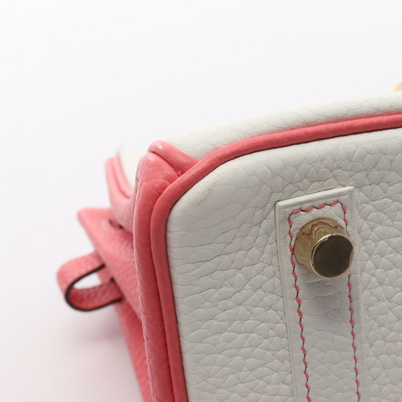 HERMES Birkin 25 手提包 Y Togo 皮革 白色 粉紅色 玫瑰杜鵑 GHW 二手-6