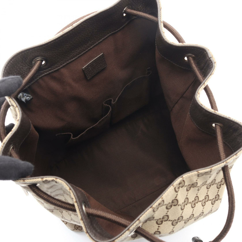 GUCCI GG帆布抽繩雙肩包 449175 帆布皮革 米色 二手-2