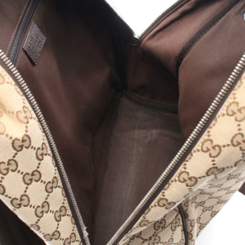 GUCCI GG帆布雙肩包 449906 帆布皮革 米色 棕色 二手 女款-2