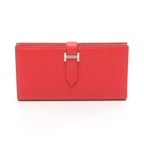 愛馬仕 Bearn Soufflet 雙折皮夾 C Epsom Rouge tomate 二手女士 SHW