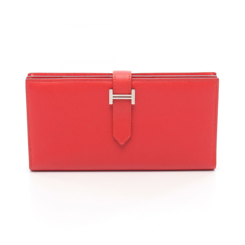 愛馬仕 Bearn Soufflet 雙折皮夾 C Epsom Rouge tomate 二手女士 SHW-0