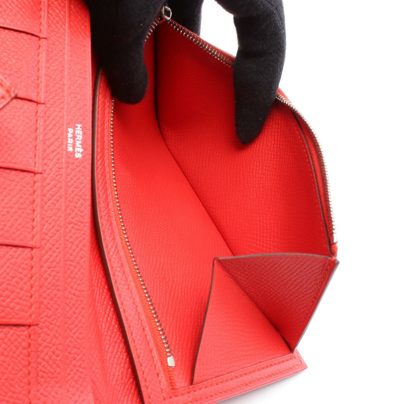 愛馬仕 Bearn Soufflet 雙折皮夾 C Epsom Rouge tomate 二手女士 SHW-3