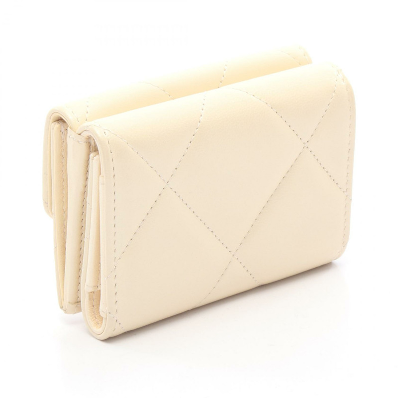 香奈兒 (CHANEL) Matelasse 三折錢包,米色皮革,金色五金,二手,女士 CC-1