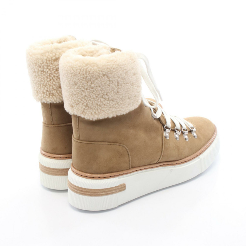 愛馬仕 Flocon 靴子，絨面革，棕色/米色，二手女款，39碼-1