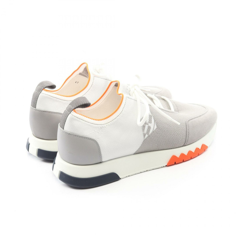 愛馬仕 Exploit 運動鞋,皮革/麂皮拼接,灰色/白色/橙色,二手男士 41 碼-1