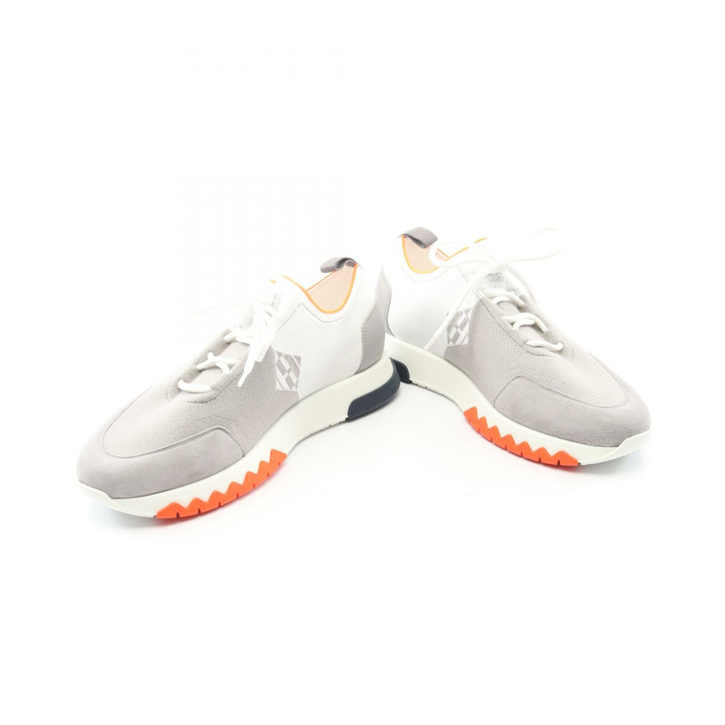 愛馬仕 Exploit 運動鞋,皮革/麂皮拼接,灰色/白色/橙色,二手男士 41 碼-2
