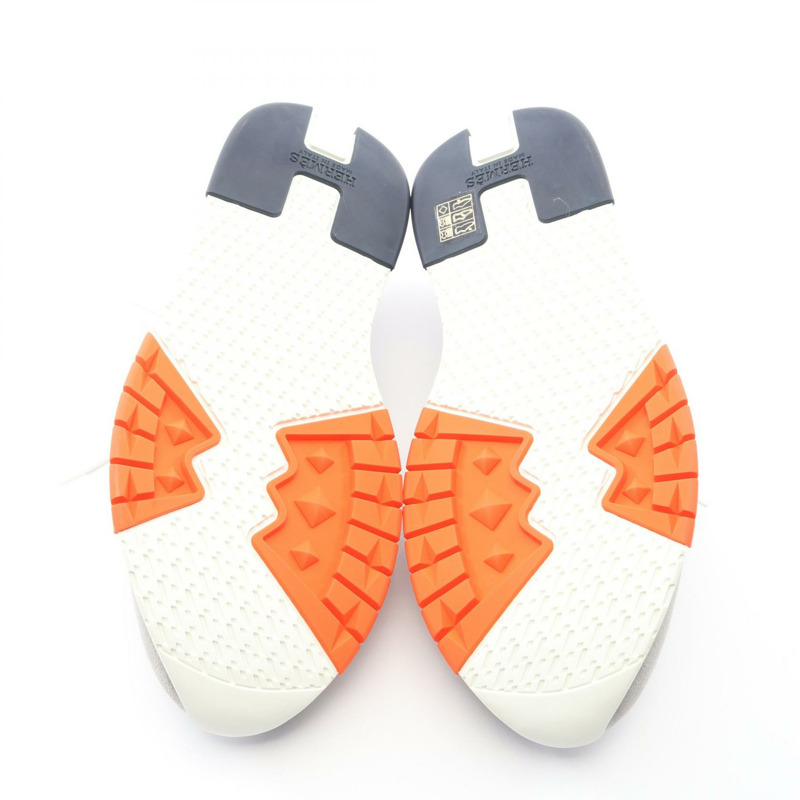 愛馬仕 Exploit 運動鞋,皮革/麂皮拼接,灰色/白色/橙色,二手男士 41 碼-3